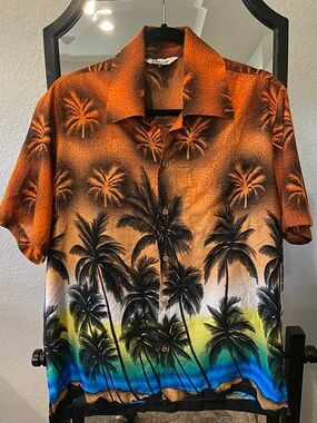 Casual Men's Short-Sleeve Palm Print Button-Down Shirt - Orange